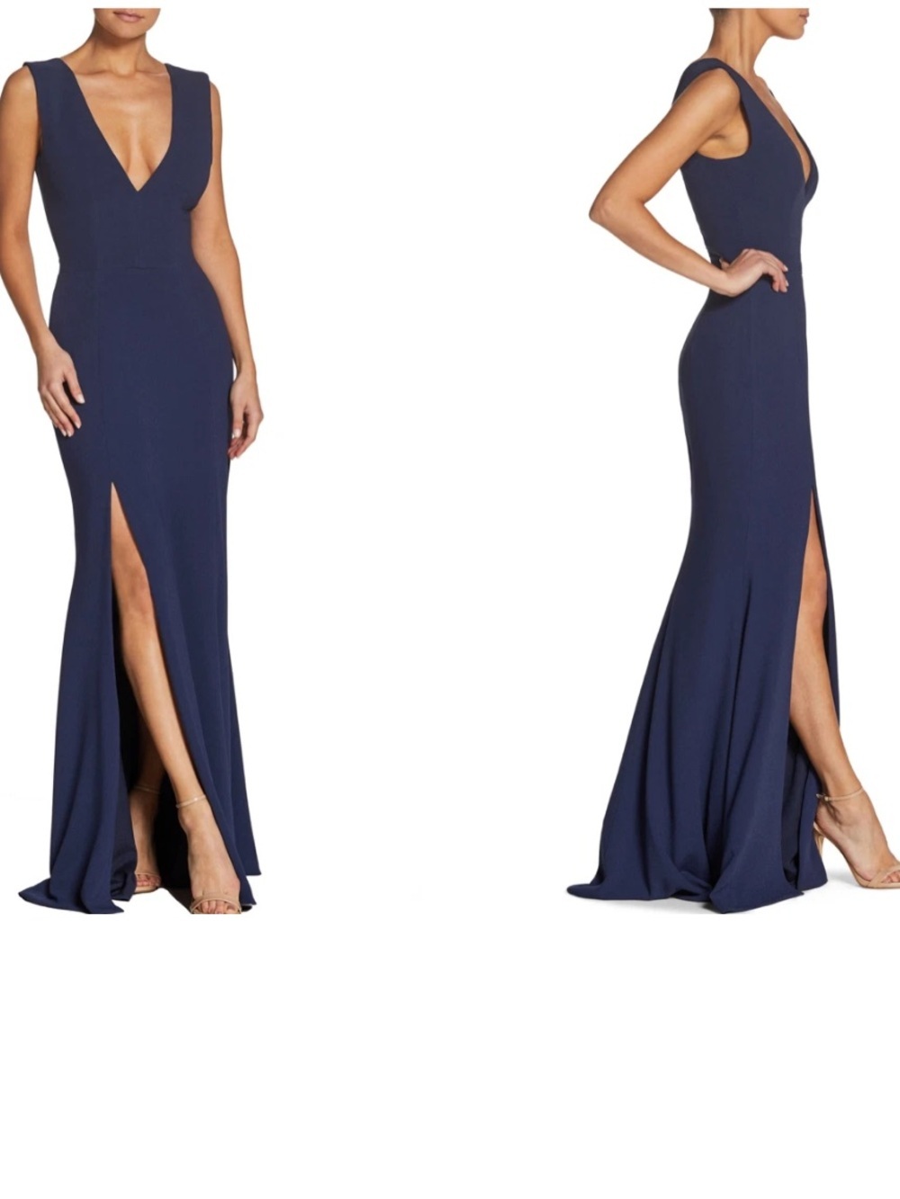 Dress the Population Sandra Plunge Crepe Trumpet Midnight Blue NWT Large - Picture 13 of 13